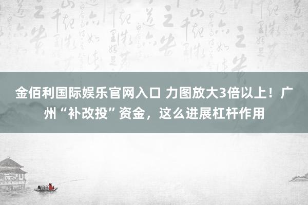 金佰利国际娱乐官网入口 力图放大3倍以上！广州“补改投”资金，这么进展杠杆作用