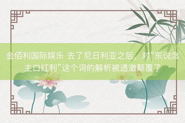 金佰利国际娱乐 去了尼日利亚之后，对“东说念主口红利”这个词的解析被透澈颠覆了