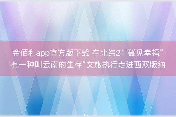 金佰利app官方版下载 在北纬21°碰见幸福“有一种叫云南的生存”文旅执行走进西双版纳