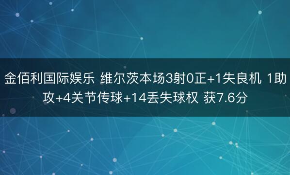 金佰利国际娱乐 维尔茨本场3射0正+1失良机 1助攻+4关节传球+14丢失球权 获7.6分