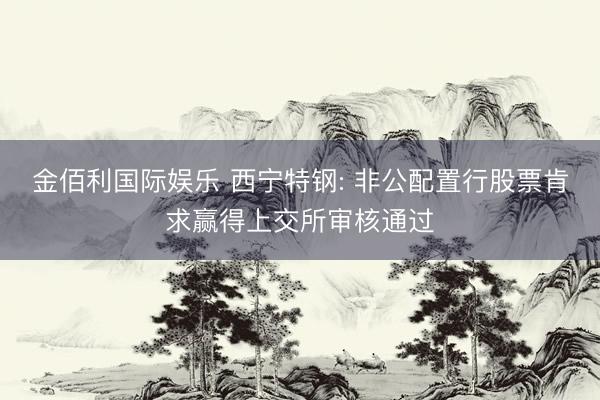 金佰利国际娱乐 西宁特钢: 非公配置行股票肯求赢得上交所审核通过